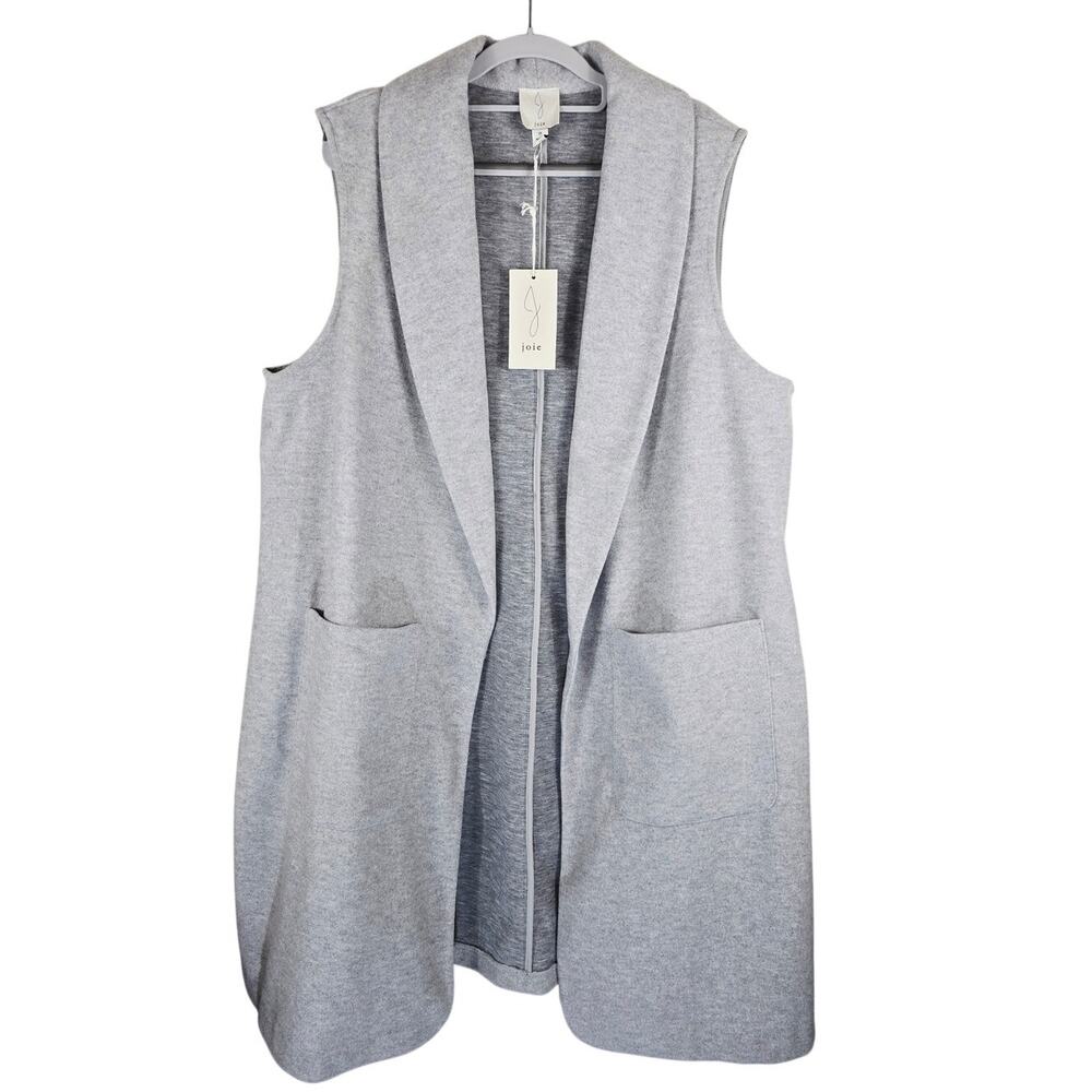 Joie Gray Long Line Vest Open Front Duster Cardigan Sleeveless Women's 1X NWT